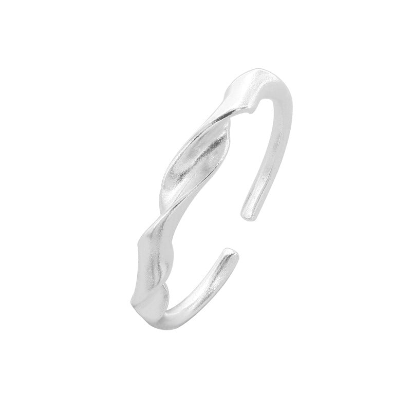 Women Elegant Fashion Minimalist Style Jewelry Twist Design Matte Finish S925 Sterling Silver Open Adjustable Ring