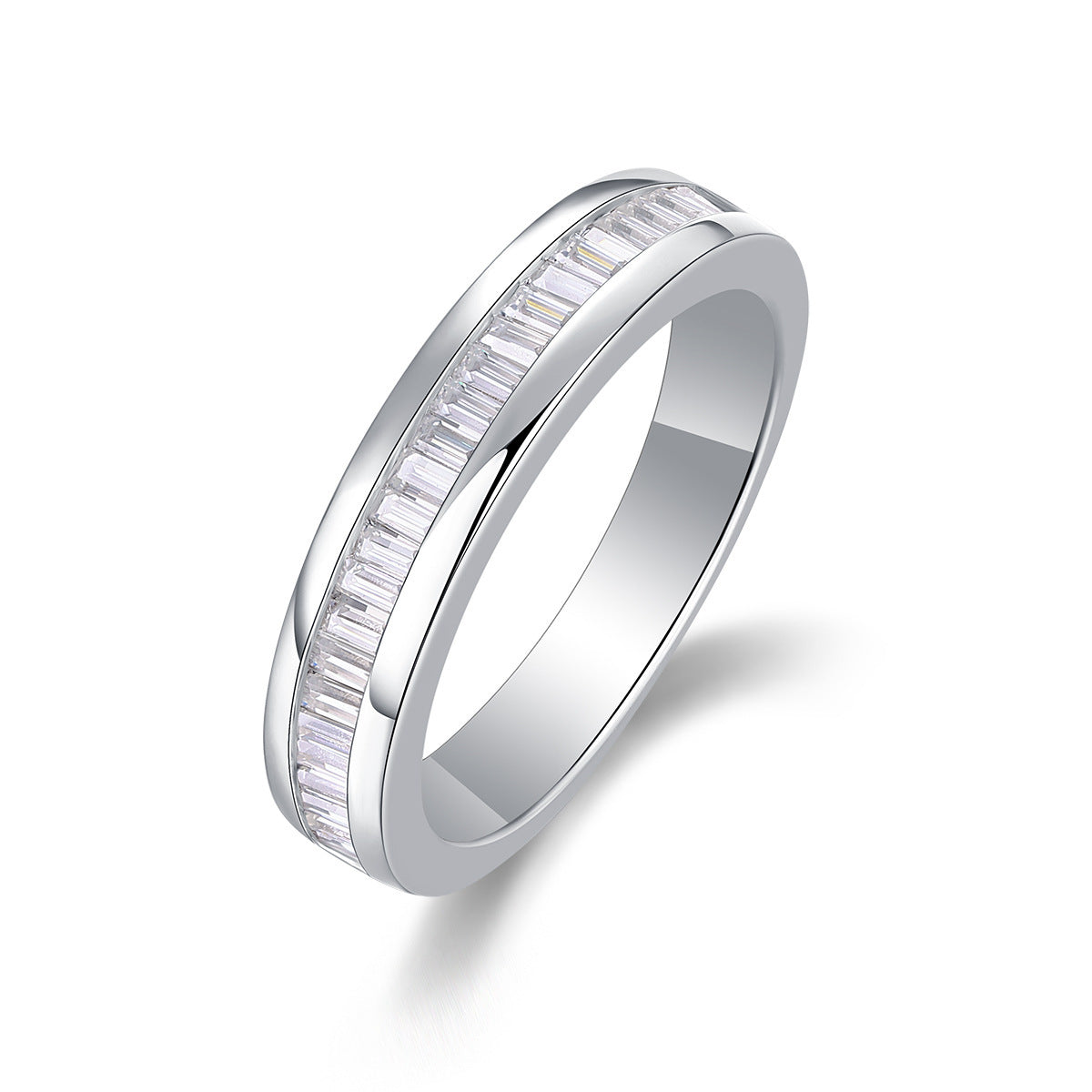 Geometric Baguette Cut Moissanite 925 Sterling Silver Band Ring