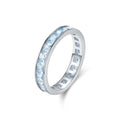 Elegant Square Crystal 925 Sterling Silver Geometric Design Fashion Ring with Blue Cubic Zirconia for Women Jewelry Gift for Wedding Anniversary Party
