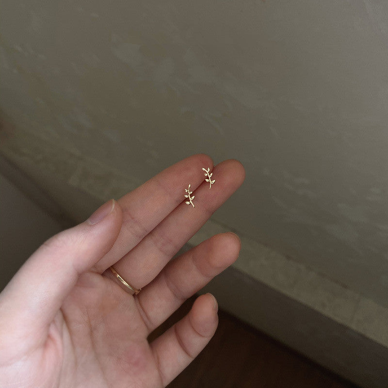 Cute Simple Minu Gold Tree Branch 925 Sterling Silver Stud Earrings