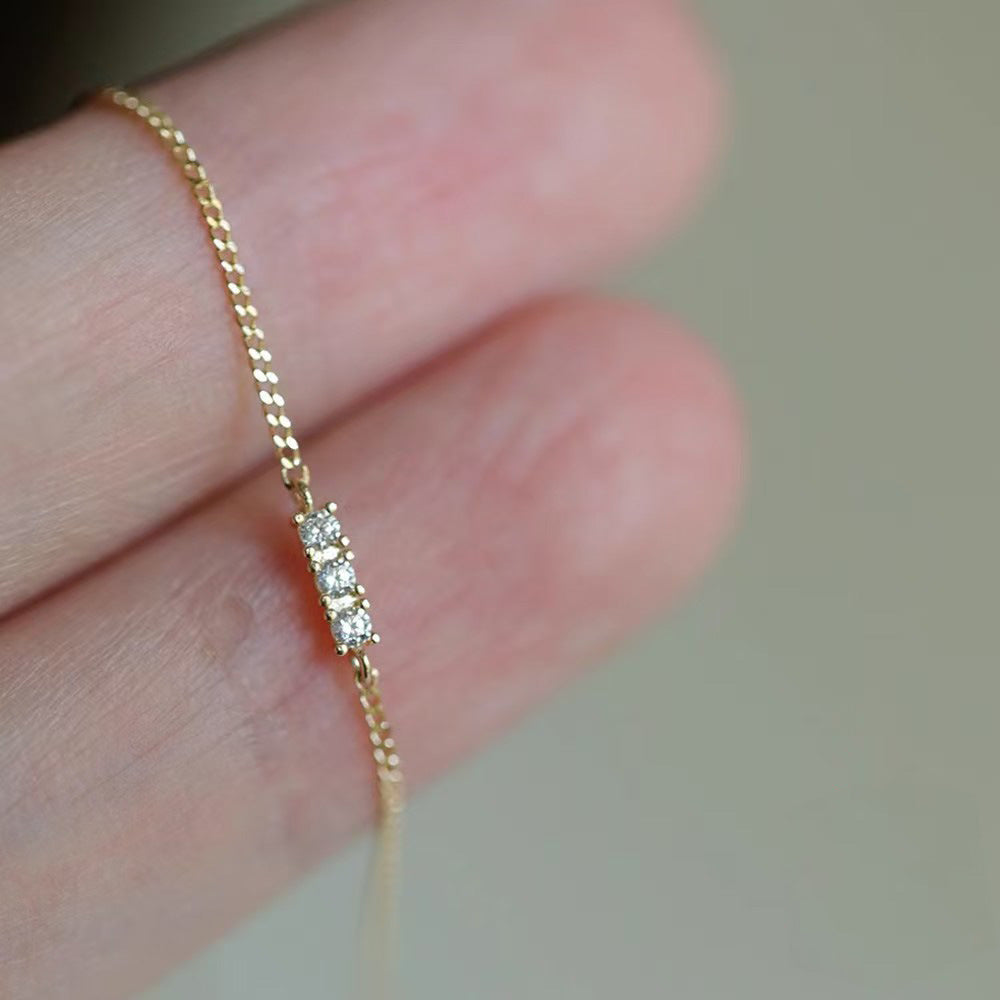 Minimalism Mini Three CZ Office 925 Sterling Silver Bracelet