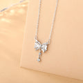 Girl Sweet Shining CZ Bow-Knot 925 Sterling Silver Necklace