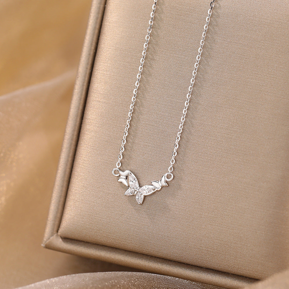 Honey Moon Sweet Three Flying Butterfly 925 Sterling Silver Necklace