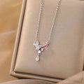 Women Pink CZ Cresceny Shining Star 925 Sterling Silver Necklace