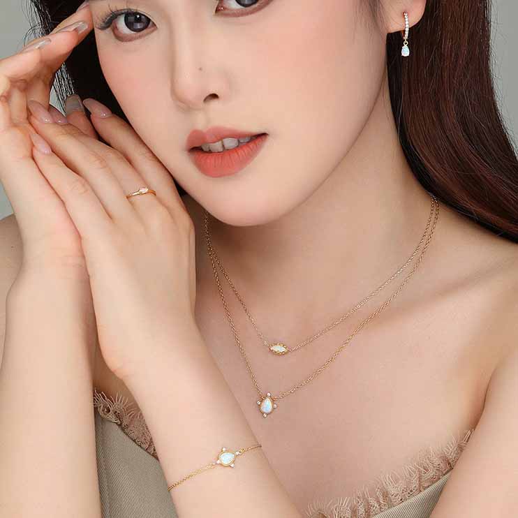 Women Oval Created Opal 925 Sterling Silver Adjustable Ring Necklace Bracelet Earrings
