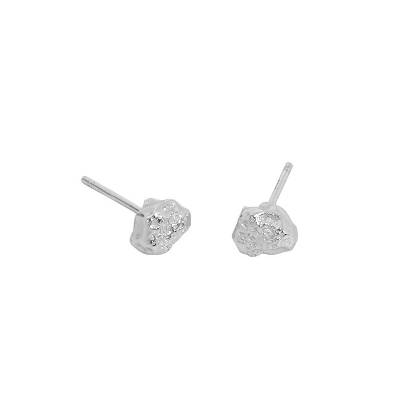 Modern Minimalist Geometric Textured Lava Design S925 Sterling Silver Stud Earrings