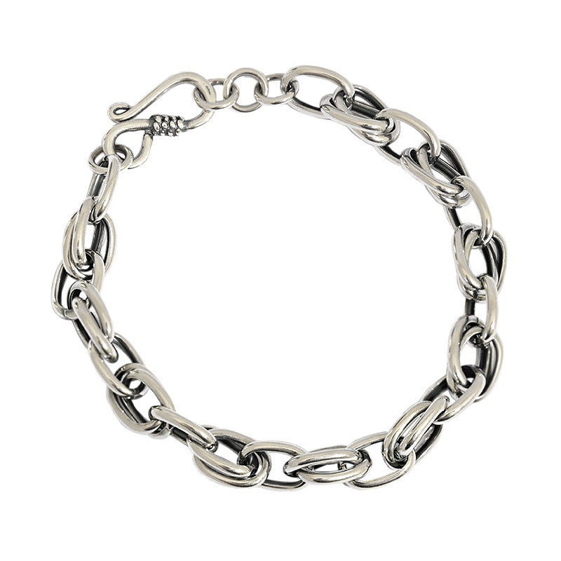 Vintage Silver Pure Metal 925 Sterling Silver Oval Chain Link Bracelet