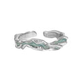 Irregular Wavy Texture Aqua Green Epoxy S925 Sterling Silver Adjustable Open Ring