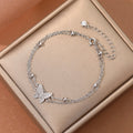 Women Double Layers Micro Setting CZ Butterful 925 Sterling Silver Bracelet
