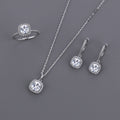 Geometry Classic Radiant Cubic Zirconia 925 Sterling Silver Adjustable Ring Necklace Earrings