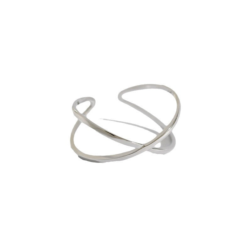 Modern Geometric X Shape Adjustable Pure Metal 925 Sterling Silver Open Band Minimalist Design Ring