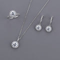 Women Elegant Shining Round CZ 925 Sterling Silver Adjustable Ring Earrings Necklace