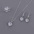 Honey Moon Shining CZ Heart 925 Sterling Silver Adjustable Ring Earrings Necklace