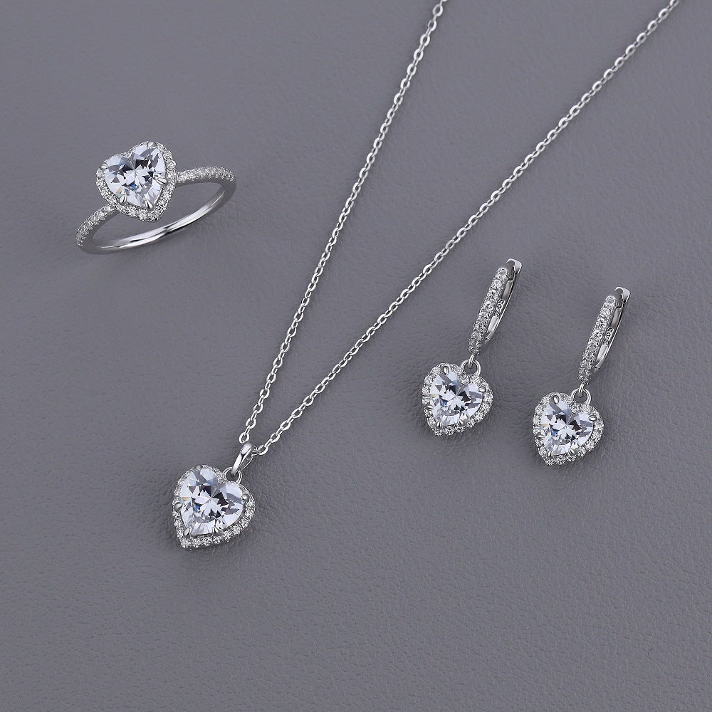 Honey Moon Shining CZ Heart 925 Sterling Silver Adjustable Ring Earrings Necklace