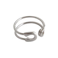 Geometric Safety Pin Paper Clip  925 Sterling Silver Adjustable Open Ring