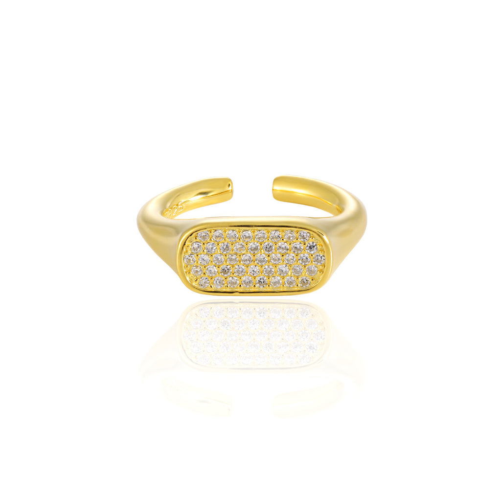 Geometry Irregular Rectangle Micro Setting CZ 925 Sterling Silver Adjustable Ring