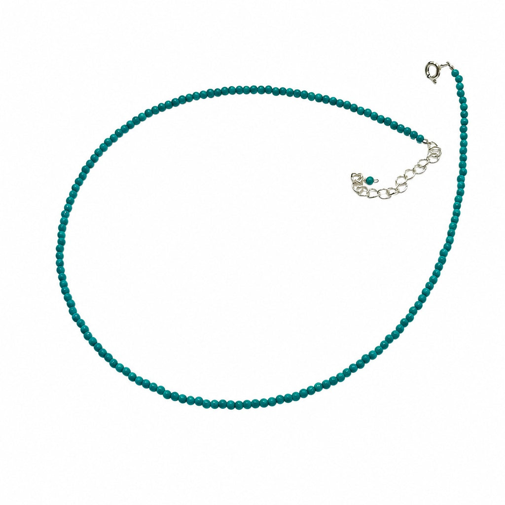 Natural Stone Blue Green Round Beads Set in 925 Sterling Silver Necklace