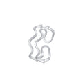 Double Layer Wave Design Women Fashion Geometric Minimalist Open Band Adjustable 925 Sterling Silver Ring