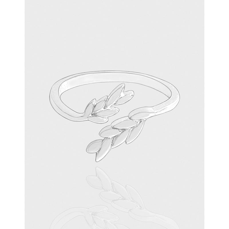 Women Irregular Wheat Ears Leaves 925 Sterling Silver Adjustable Ring