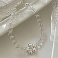 Elegant Natural Transparent White Crystal Flower 925 Sterling Silver Bracelet