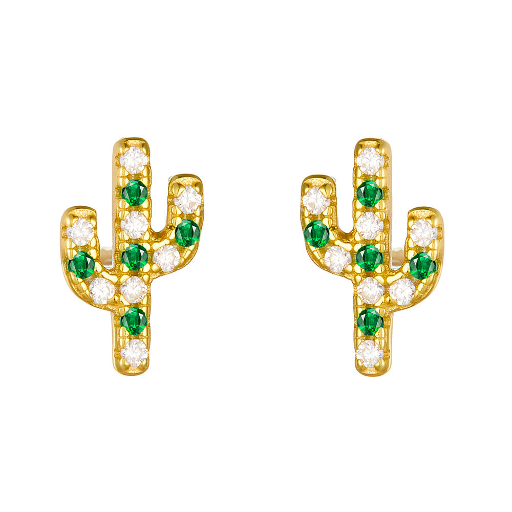 Cactus cubic zirconia green and transparent gemstone 925 sterling silver Earrings