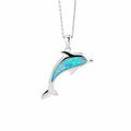 Blue Opal Dolphin Pendant on a 925 Sterling Silver Necklace