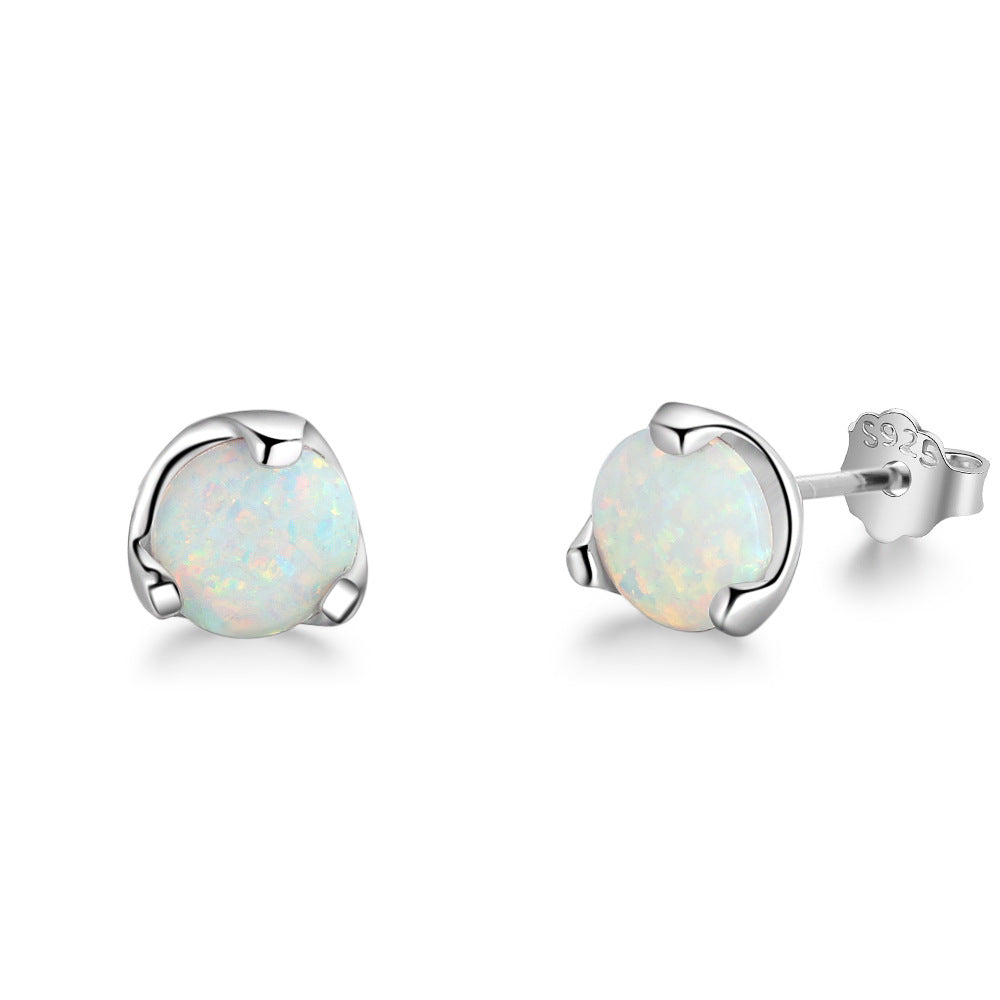 S925 silver earrings creative three claw Australian treasure earrings versatile, simple and fashionable earrings for women