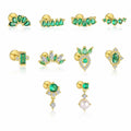 Elegant Geometry Green CZ Crown Waterdrop 925 Sterling Silver Stud Earrings