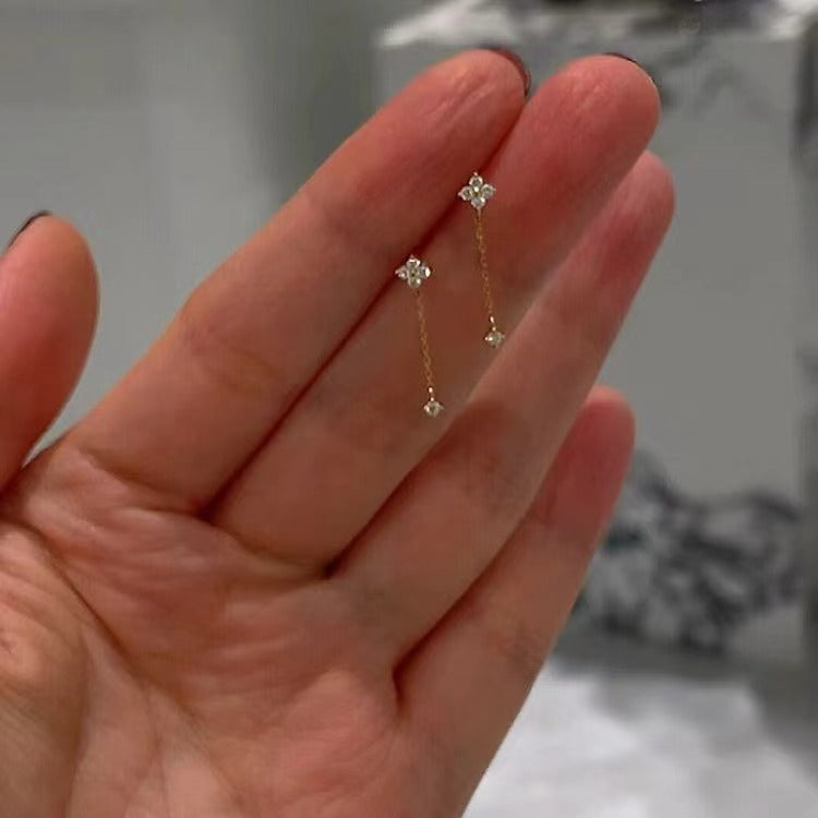 Girl Mini CZ Four Leaf Clovers 925 Sterling Silver Dangling Earrings