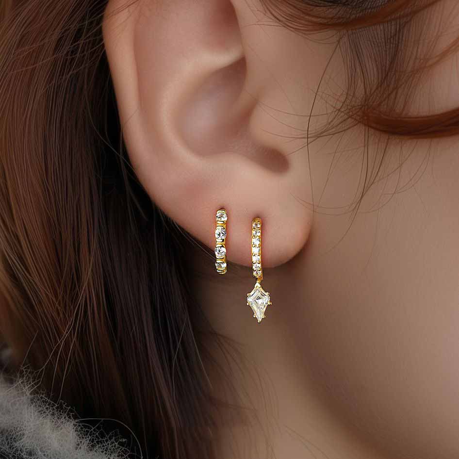 Fashion Irregular Asymmetric Twisted CZ Hoops 925 Sterling Silver Hoop Earrings