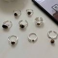 Classic Irregular Natural Amber 925 Sterling Silver Adjustable Ring