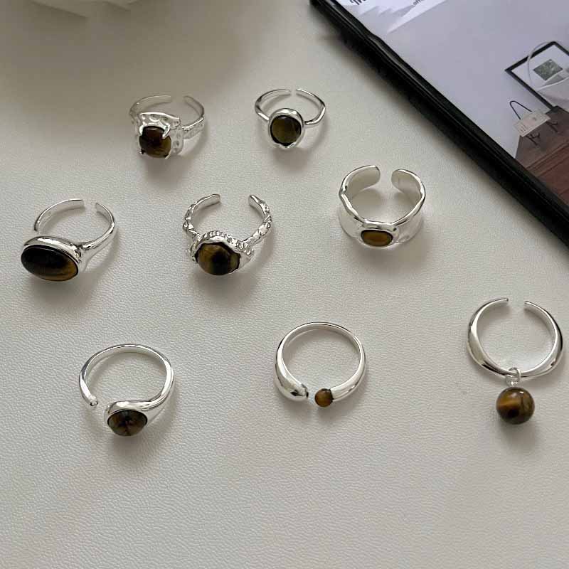 Classic Irregular Natural Amber 925 Sterling Silver Adjustable Ring