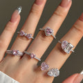 Wedding Pink 8A Cubic Zirconia Heart Bow-Knot 925 Sterling Silver Adjustable Ring