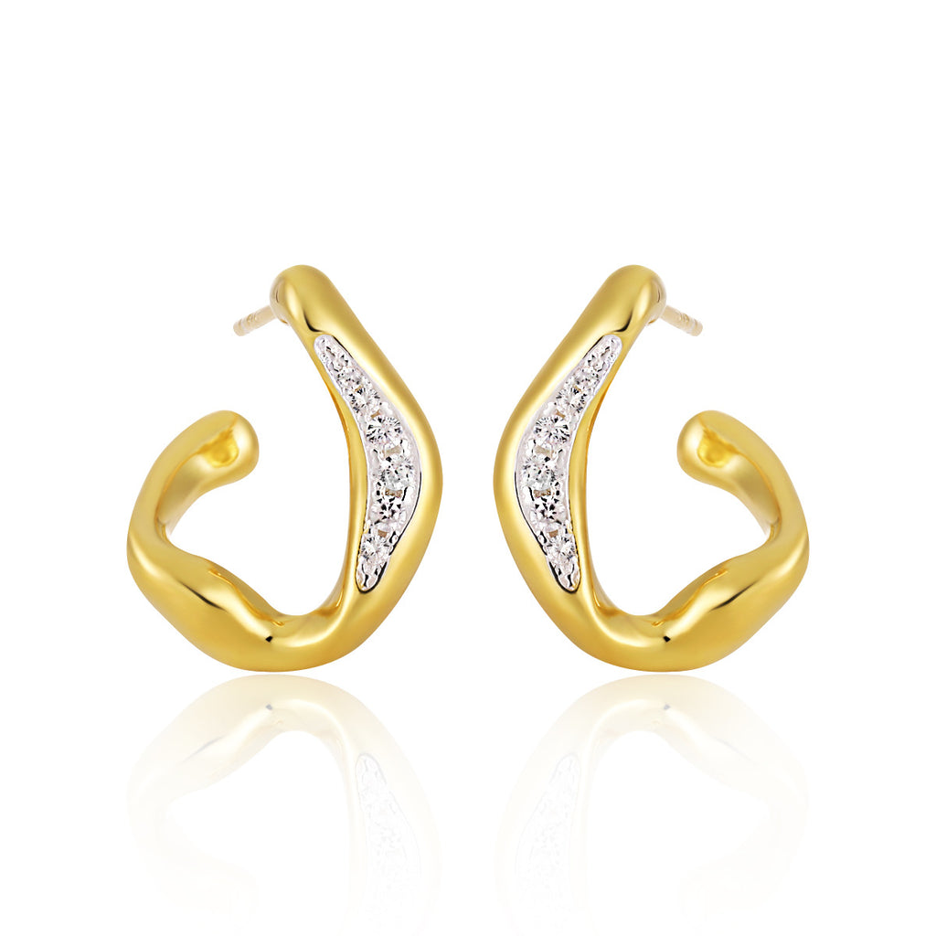 Casual Micro Setting CZ Irregular Circle 925 Sterling Silver Hoop Earrings