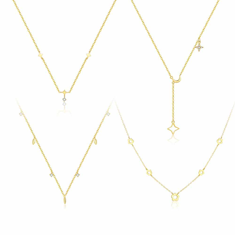 Girl CZ Geometry Hollow Star Flower Leaves 925 Sterling Silver Necklace