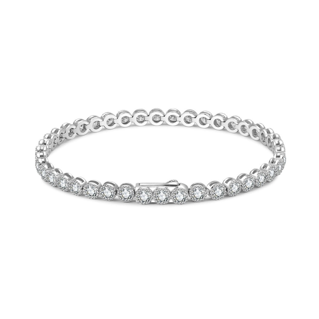 Round Halo Moissanite Tennis Chain Bracelet  925 Sterling Silver Geometric Circle Link Bracelet