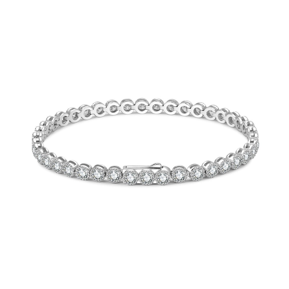 Round Halo Moissanite Tennis Chain Bracelet  925 Sterling Silver Geometric Circle Link Bracelet