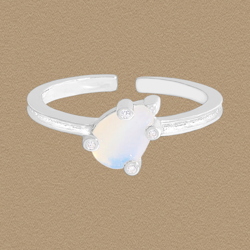 Lady Elegant CZ Claws Waterdrop Natural Opal 925 Sterling Silver Adjustable Ring