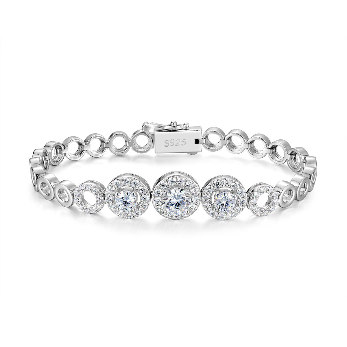 Mossanite Openwork Circle Bracelet for Women Unique Design 925 Sterling Silver Bracelet