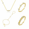 Women Beautiful CZ Flower 925 Sterling Silver Adjustable Ring Necklace Bracelet