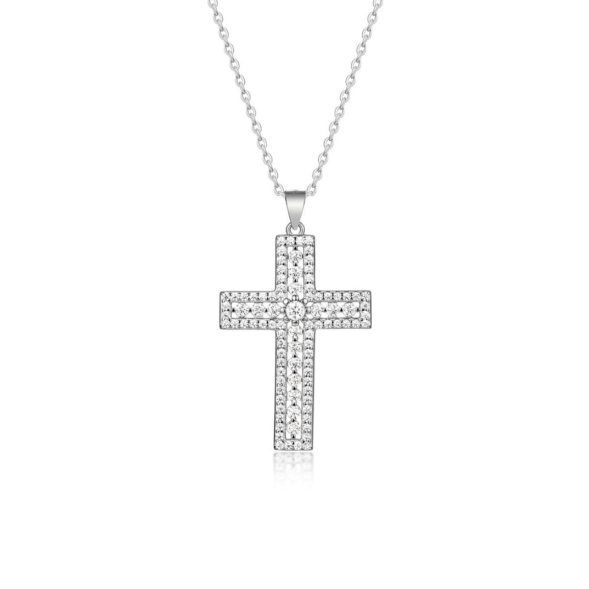 Cross Necklace with Moissanite Pendant  Minimalist 925 Sterling Silver Necklace