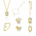 Elegant Shining Baguette Gold 925 Sterling Silver Dangling Earrings Necklace Bracelet Adjustable Ring