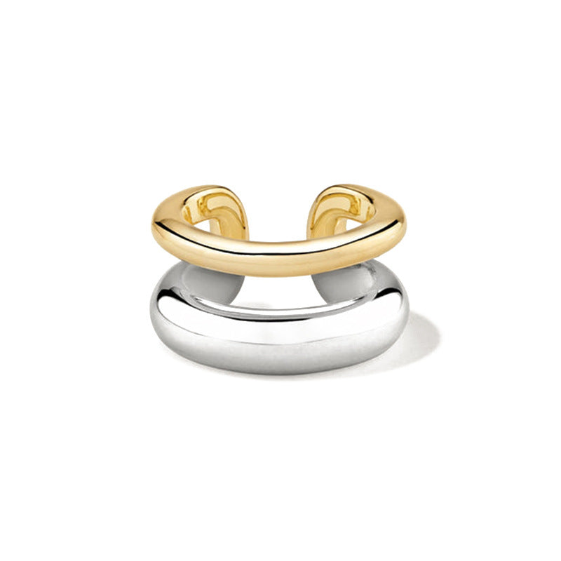 Double Layer Two Tone Geometric U Shape S925 Sterling Silver Ear Cuff
