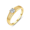 Round Solitaire Moissanite 925 Sterling Silver Three Line Ribbed Band 0.5 Carat Ring