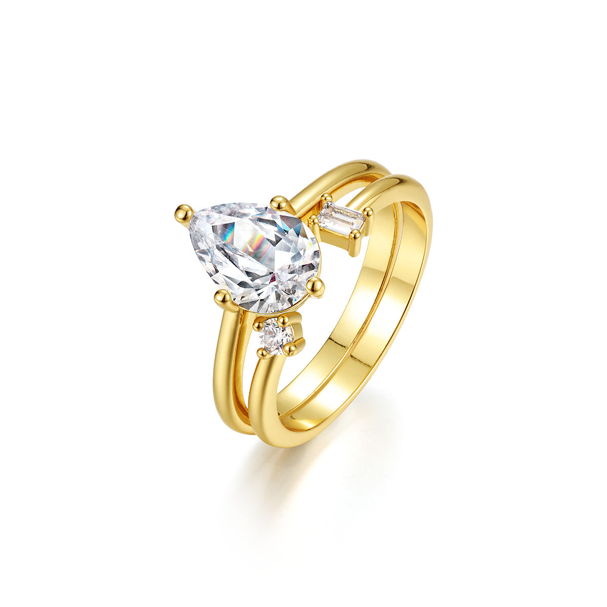 Pear Shape Moissanite Stack  Set 925 Sterling Silver Double Band Ring