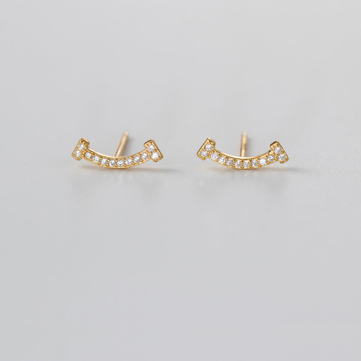 Cubic Zirconia Smile Face Curve S925 Sterling Silver Stud Earrings