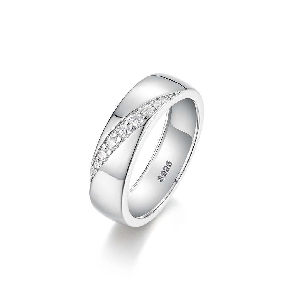 Wide-band Geometric Moissanite 925 Sterling Silver Ring