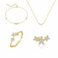 Beautiful CZ Flowers 925 Sterling Silver Stud Earring Adjustable Ring Necklace Bracelet