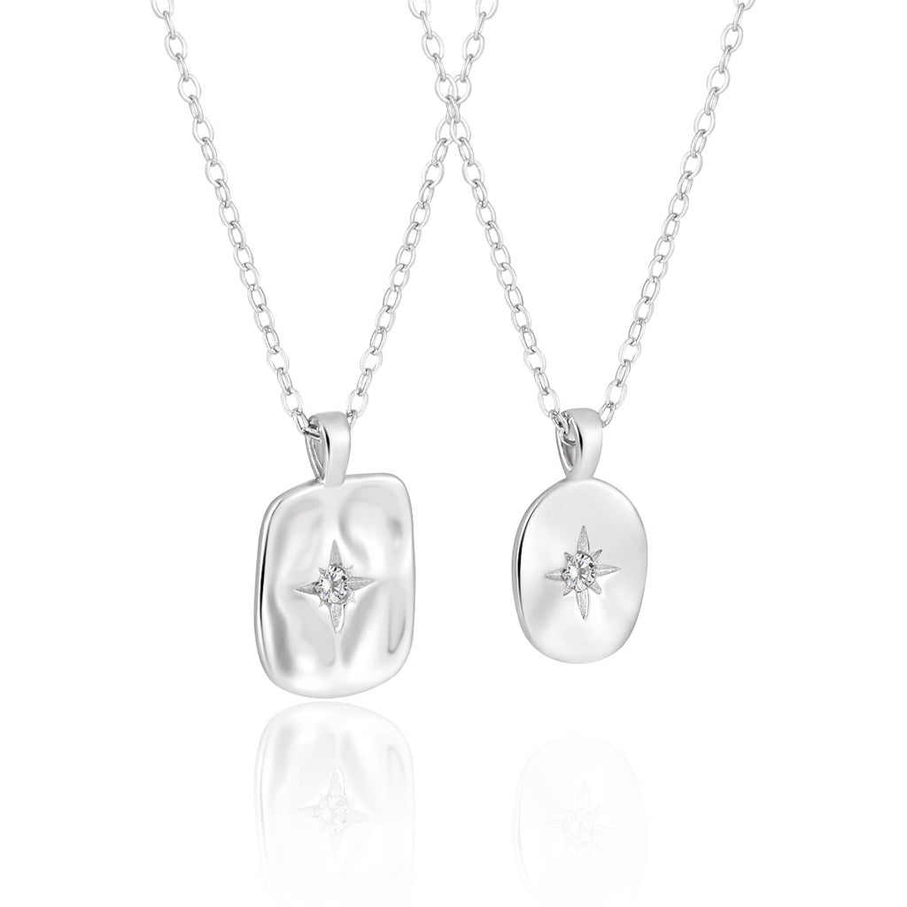 Women Geometry Shining CZ Star Geometry 925 Sterling Silver Necklace