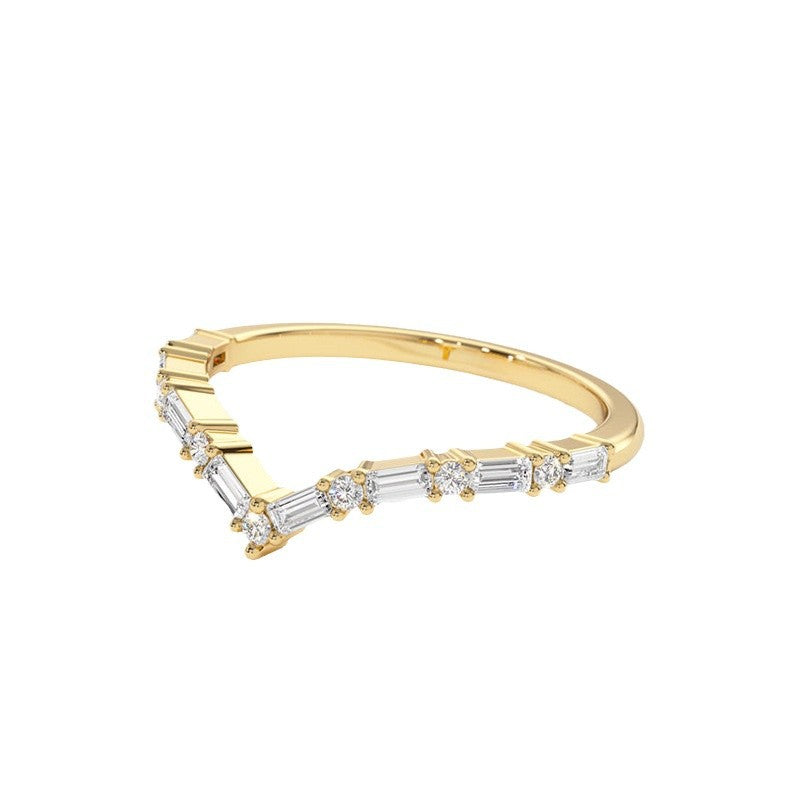 Modern Minimalist Fashion Jewelry Geometric Irregular Cubic Zirconia 925 Sterling Silver Micro Set Baguette Round Clear Stone Ring